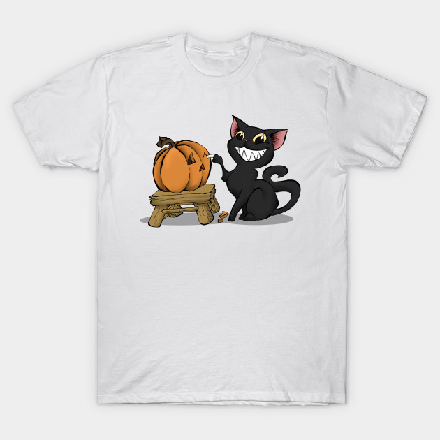 Pumpkin Carving Cat T-Shirt-TOZ